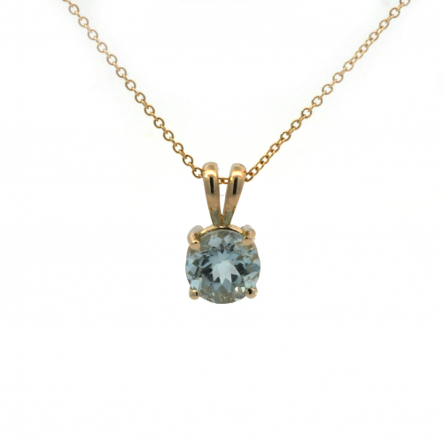 Aquamarine Round 0.80 Carat Pendant In 14k Yellow Gold ( Chain Not Included )