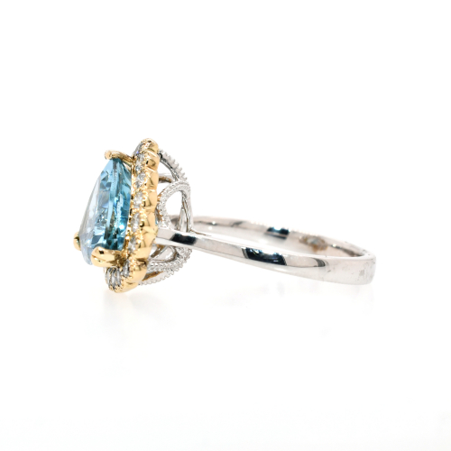Aquamarine Trillion Shape 3.04 Carat Ring With Accent Diamonds In 14k Dual Tone (yellow/white) Gold