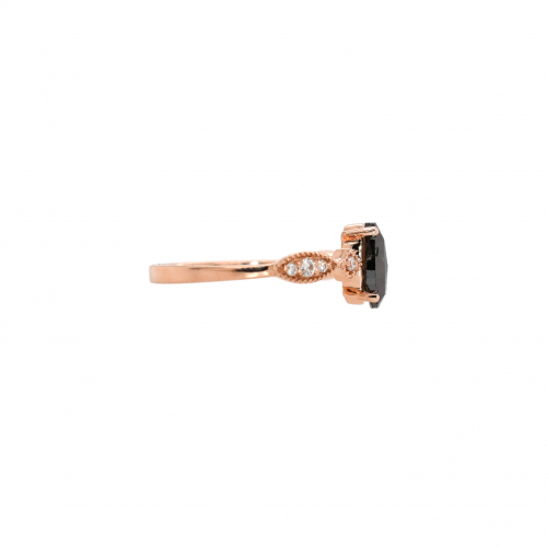 Black Diamond Oval 0.67 Carat With Diamond Accent Ring In 14k Rose Gold