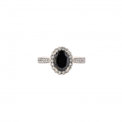 Black Diamond Oval 1.42 Carat Ring In 14k White Gold With Accent Diamonds
