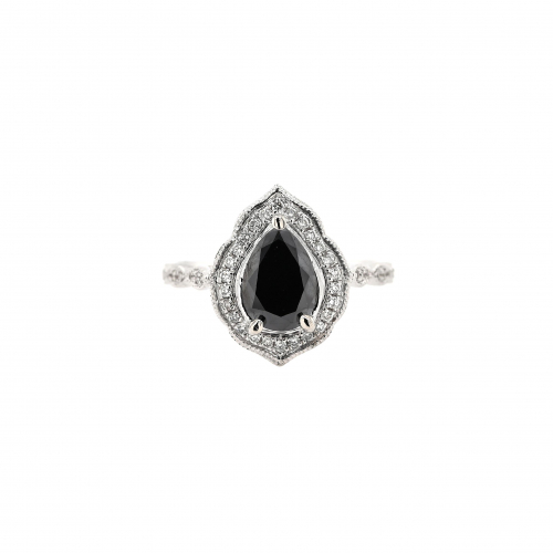 Black Diamond Pear Shape 1.54 Carat Ring With Accent White Diamonds In 14k White Gold