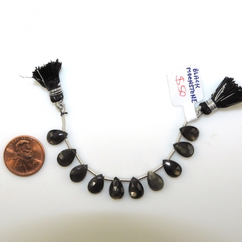 Black Moonstone Drops Almond Shape 10x6mm Drilled Beads 10 Pieces
