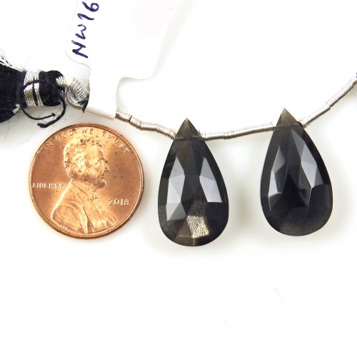 Black Moonstone Drops Almond Shape 21x12mm Drilled Beads Matching Pair