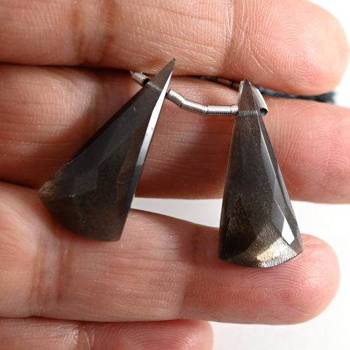 Black Moonstone Drops Conical Shape 26x13mm Drilled Bead Matching Pair