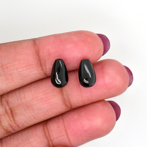 Black Onyx Briolette Shape 10x6mm Half Top Drilled Beads Matching Pair Approximately 7 Carat