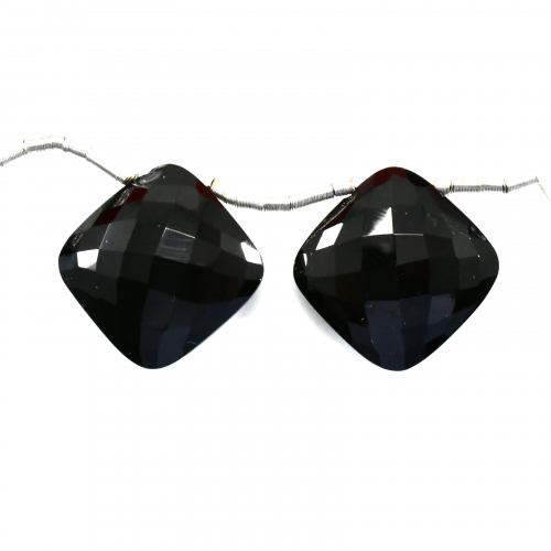 Black Onyx Drops Cushion 16mm Drilled Beads Matching Pair
