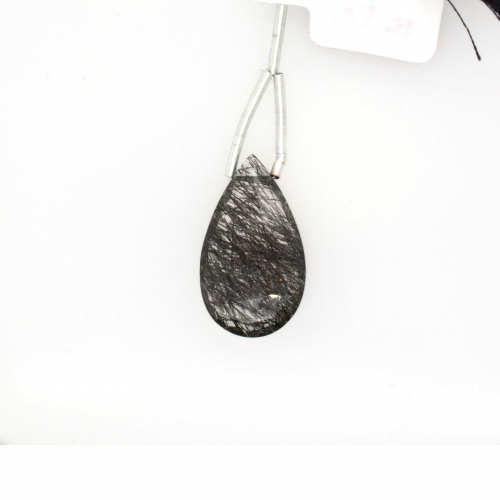 Black Rutilated Drop Almond Shape 25x15mm Drilled Bead Single Piece
