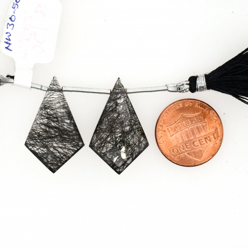 Black Rutile Drop Shield Shape 27x16mm Drilled Bead Matching Pair