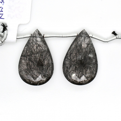 Black Rutile Drops Conical Shape 27x15mm Drilled Bead Matching Pair