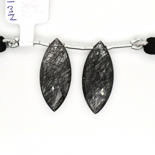 Black Rutile Drops Marquise Shape 25x11mm Drilled Bead Matching Pair