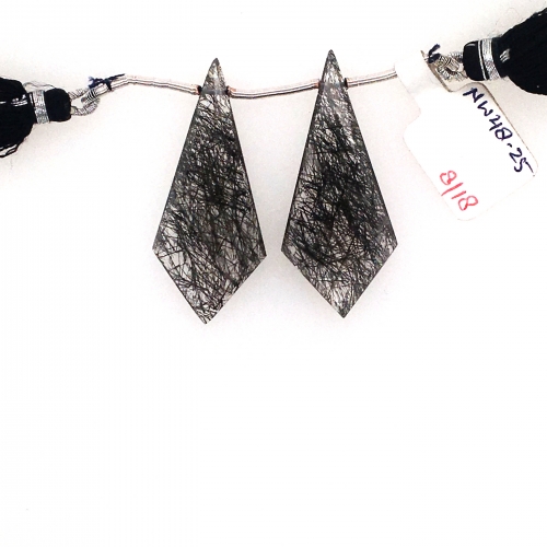 Black Rutile Drops Shield Shape 41x17mm Drilled Beads Matching Pair