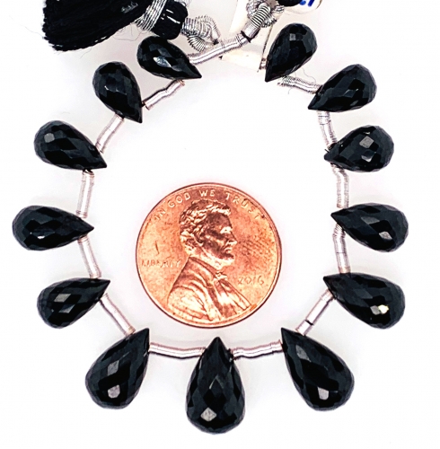 Black Spinel  Drop Almond Shape 6.5x1-10x5 Mm Drilled Bead 13 Piece