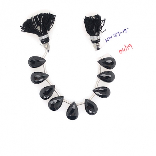 Black Spinel Drop  Almond Shape 12x7mm Drilled Bead 9 Pieces