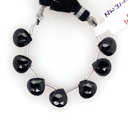 Black Spinel Drop Heart Shape 10x10mm Drilled Bead Line 7 beads