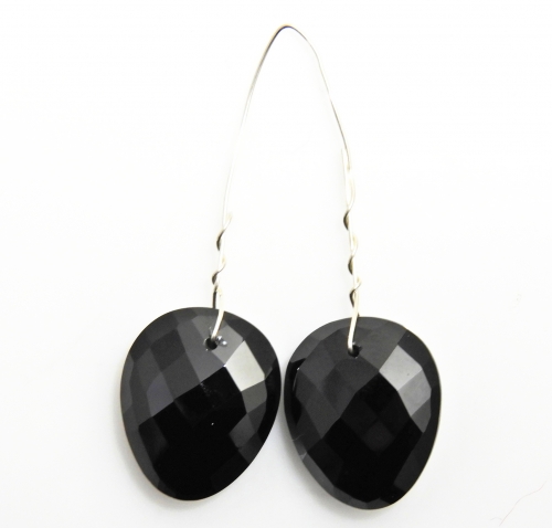 Black Spinel Drop Oval Shape 17x14mm Front To Back Drilled Bead Matching Pair