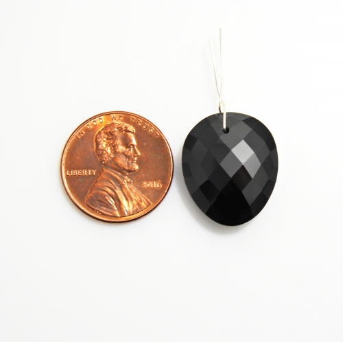 Black Spinel Drop Oval Shape 19x16mm Front To Back Drilled Bead Single Piece