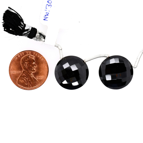 Black Spinel Drops Coin Shape 16mm Drilled Beads Matching Pair