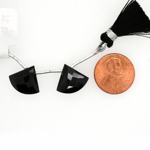Black Spinel Drops Fan Shape 14x16mm Drilled Bead Matching Pair