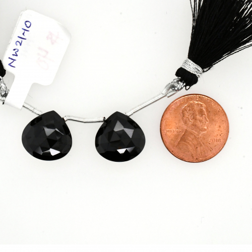 Black Spinel Drops Heart Shape 14x14mm Drilled Bead Matching Pair
