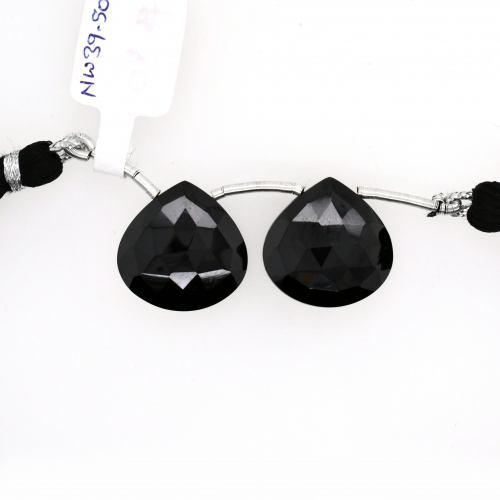 Black Spinel Drops Heart Shape 18x18mm Drilled Bead Matching Pair