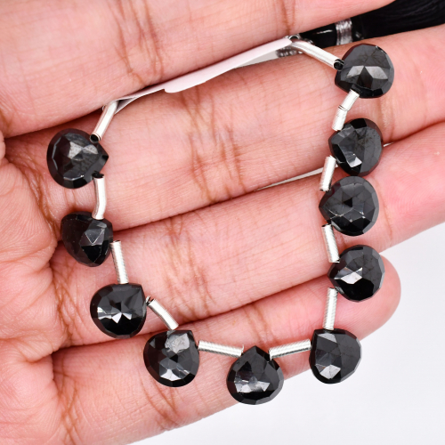 Black Spinel Drops Heart Shape 8x8mm Drilled Beads 10 Pieces Line