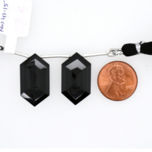 Black Spinel Drops Polygon Shape 25x14mm Drilled Bead Matching Pair