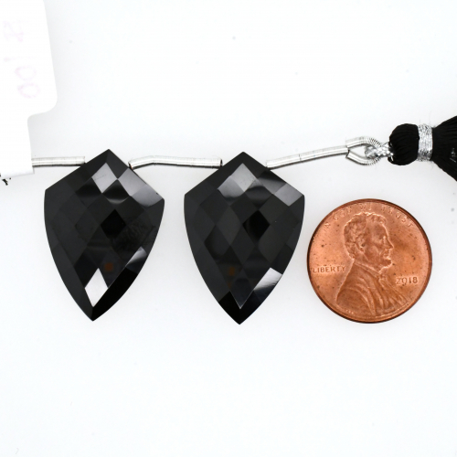 Black Spinel Drops Shield Shape 26x18mm Drilled Bead Matching Pair