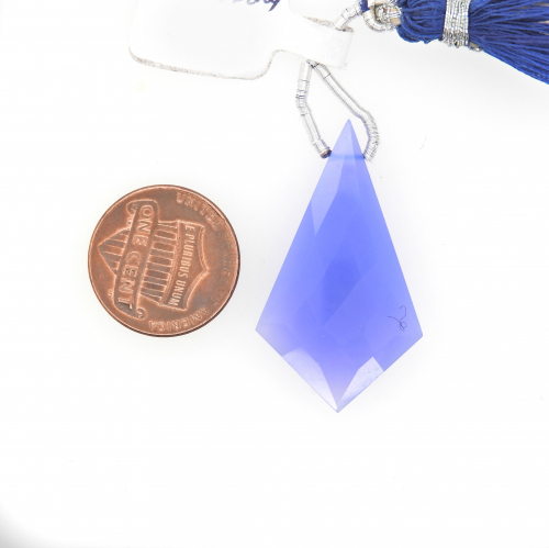 Blue Chalcedony Drops Shield Shape 36x21mm Drilled Beads single pendent