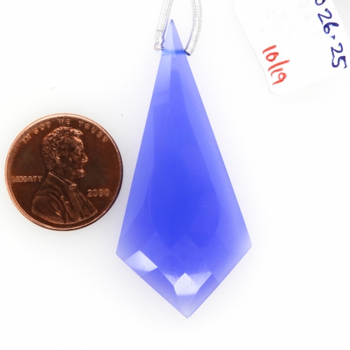 Blue Chalcedony Drops Shield Shape 50x22mm Drilled Bead Single Piece