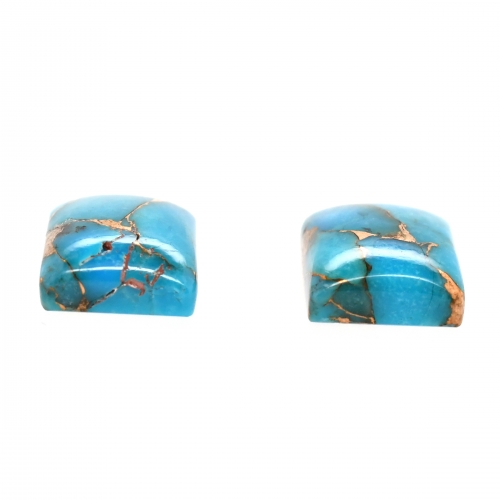 Blue Copper Turquoise Cab Emerald Cushion 12x10mm Matching Pair Approximately 12 Carat