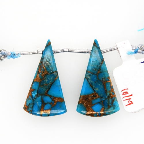 Blue Copper Turquoise Drops Conical Shape 28x16mm Drilled Bead Matching Pair