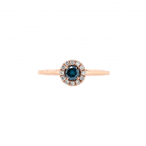 Blue Diamond Round 0.20 Carat Ring With Accent White Diamonds In 14k Rose Gold