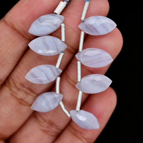 Blue Lace Agate Drop Marquise Shape 14x7mm Drilled Bead Line Of 8