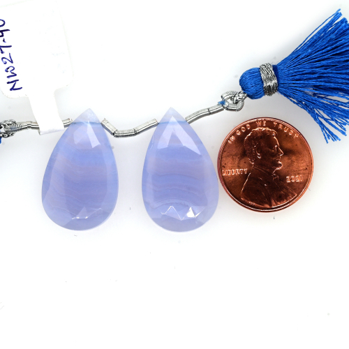Blue Lace Agate Drops Almond Shape 25x15mm Drilled Bead Matching Pair