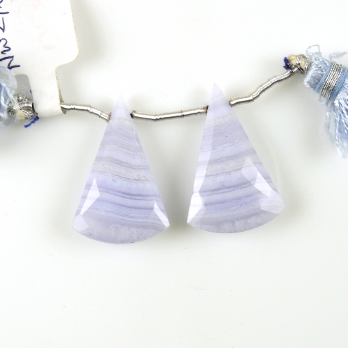 Blue Lace Agate Drops Conical Shape 27x17mm Drilled Beads Matching Pair