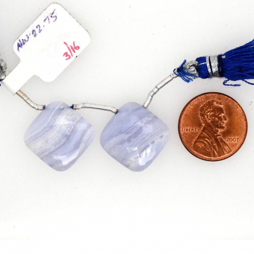Blue Lace Agate Drops Cushion Shape 16x16mm Drilled Bead Matching Pair