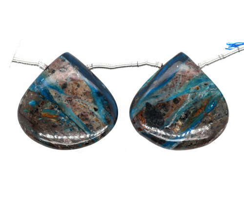 Blue Opalina Drops Heart Shape 23x23mm Drilled Beads Matching Pair