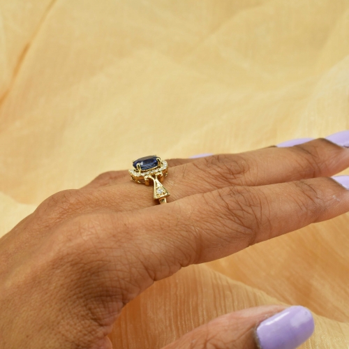 Blue Sapphire 1.65 Carat Ring With Diamond Accent In 14k Yellow Gold