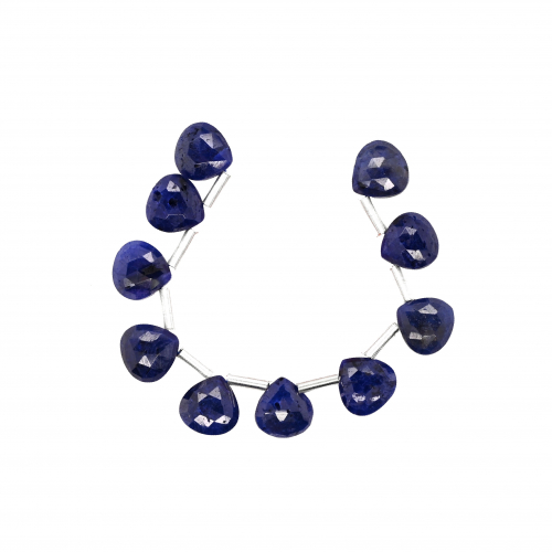 Blue Sapphire Drop Heart Shape 8mm Drilled Bead Line 10 Pieces