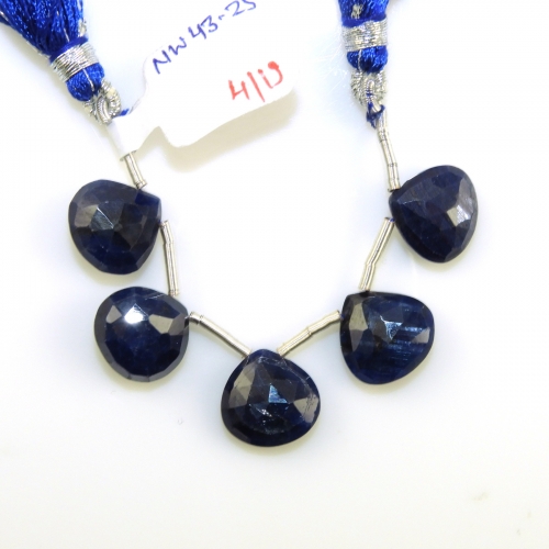 Blue Sapphire Drops Heart Shape 13x13mm to 11x11mm Drilled Beads 5 Pieces