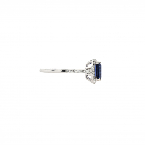 Blue Sapphire Emerald Cut 1.14 Carat Ring with Accent Diamonds in 14K White Gold