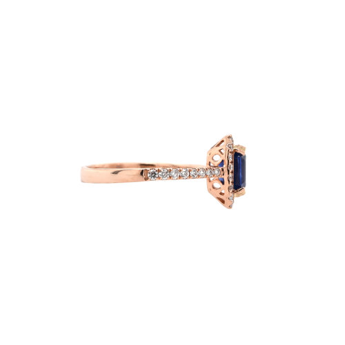 Blue Sapphire Emerald Cut 1.38 Carat Ring With Accent Diamonds In 14k Rose Gold