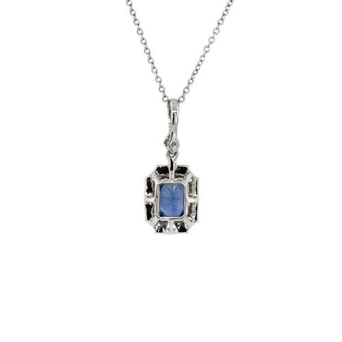 Blue Sapphire Oval 0.72 Carat Pendant With Accent Diamonds In 14k White Gold ( Chain Not Included )