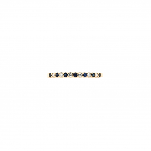 Blue Sapphire Round 0.12 Carat Ring Band In 14k Yellow Gold With Accent Diamonds (rg4897)