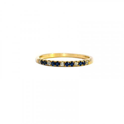 Blue Sapphire Round 0.12 Ring Band In 14k Yellow Gold With Accent Diamonds (rg0698)