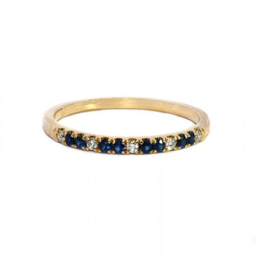 Blue Sapphire Round 0.12 Ring Band In 14k Yellow Gold With Accent Diamonds (rg0698)