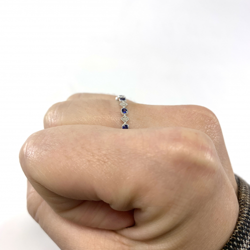 Blue Sapphire Round 0.13 Carat Ring Band in 14K White Gold with Accent Diamonds (RG4915)