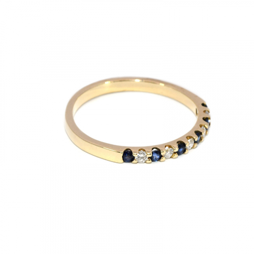 Blue Sapphire Round 0.17 Carat Ring Band In 14k Yellow Gold With Accent Diamonds (rg4897)