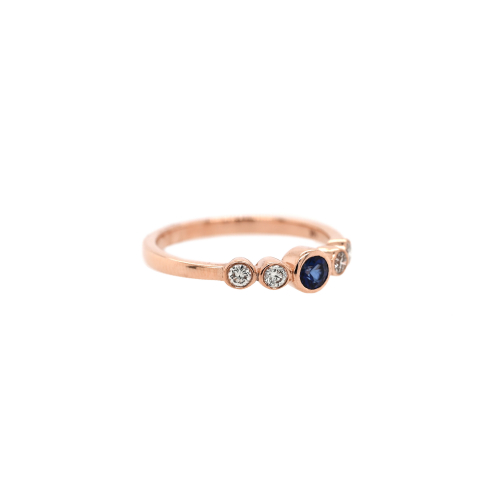 Blue Sapphire Round 0.24 Carat Ring Band with Accent Diamonds in 14K Rose Gold