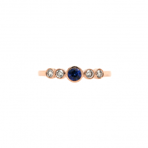 Blue Sapphire Round 0.24 Carat Ring Band with Accent Diamonds in 14K Rose Gold